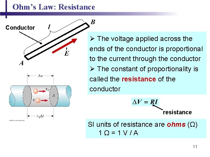 Ohm’s Law: Resistance Conductor Ø The voltage applied across the ends of the conductor