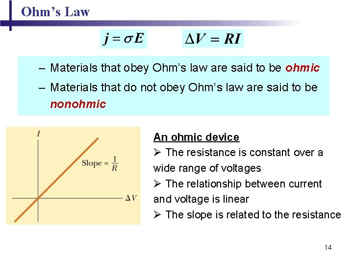 Ohm’s Law – Materials that obey Ohm’s law are said to be ohmic –