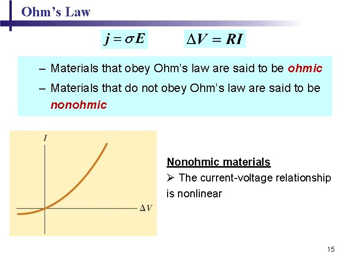 Ohm’s Law – Materials that obey Ohm’s law are said to be ohmic –