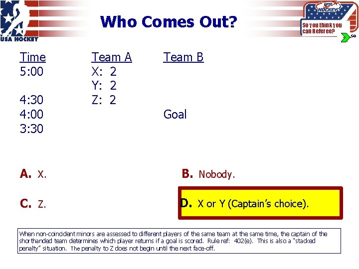 Who Comes Out? Time 5: 00 4: 30 4: 00 3: 30 Team A