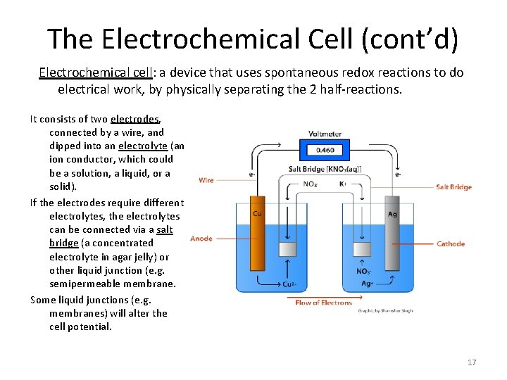 The Electrochemical Cell (cont’d) Electrochemical cell: a device that uses spontaneous redox reactions to