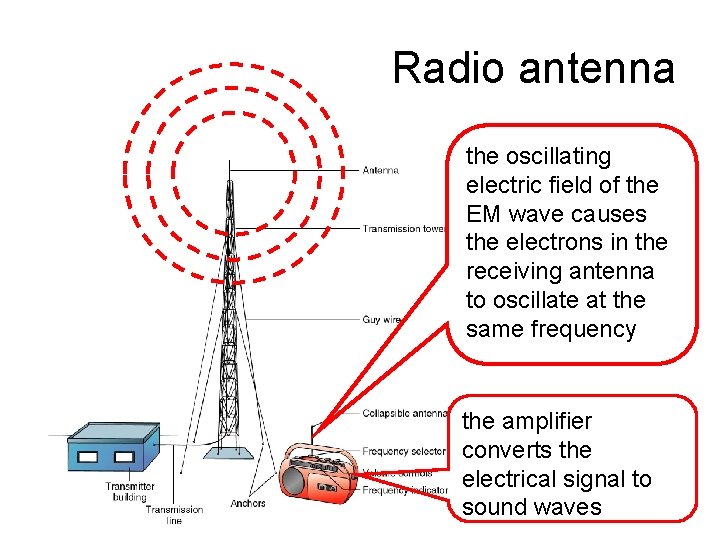 Radio antenna the oscillating electric field of the EM wave causes the electrons in Radio antenna the oscillating electric field of the EM wave causes the electrons in