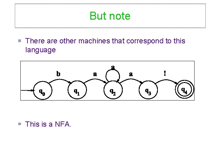 But note There are other machines that correspond to this language This is a