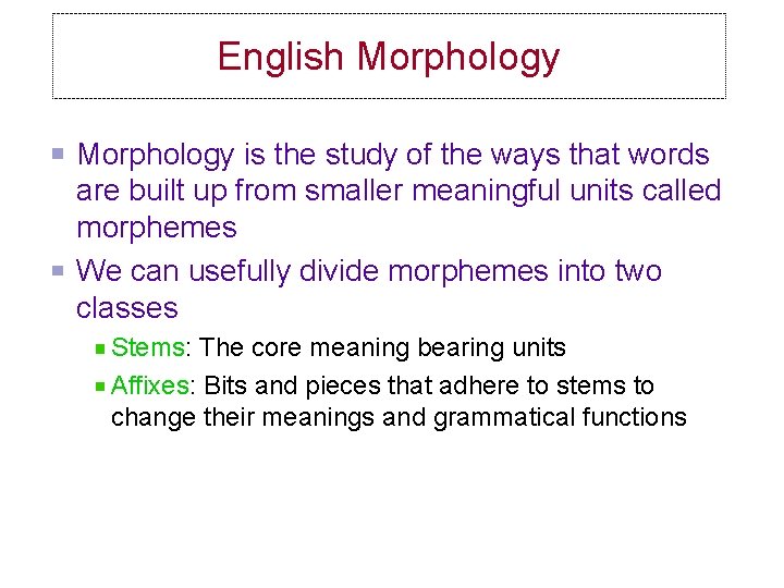 English Morphology is the study of the ways that words are built up from