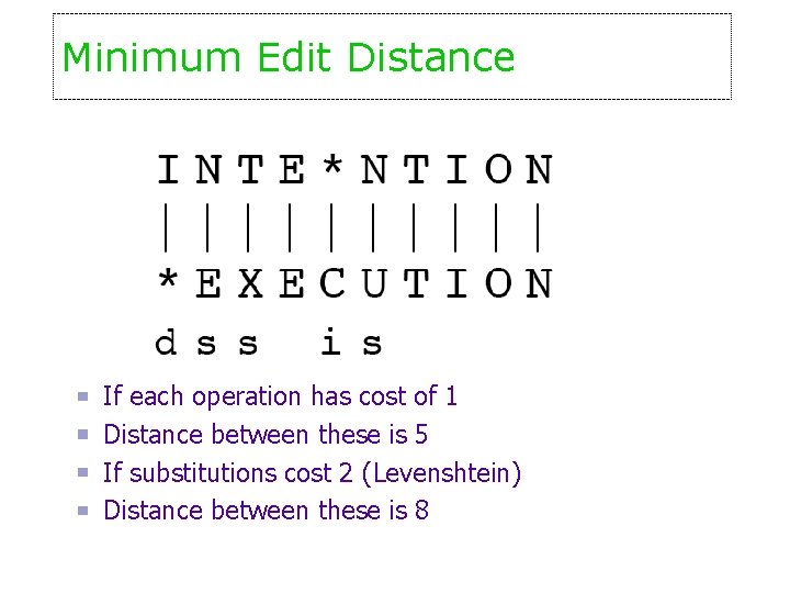 Minimum Edit Distance If each operation has cost of 1 Distance between these is