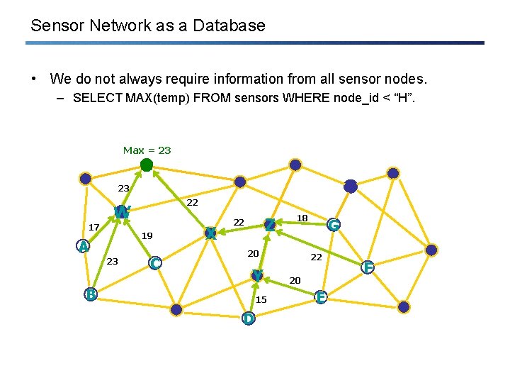 Sensor Network as a Database • We do not always require information from all