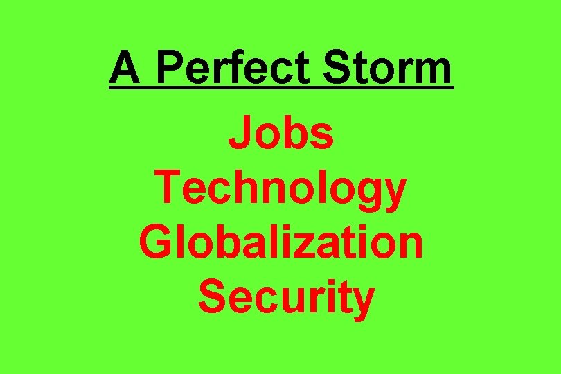 A Perfect Storm Jobs Technology Globalization Security 