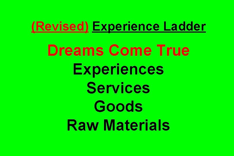 (Revised) Experience Ladder Dreams Come True Experiences Services Goods Raw Materials 