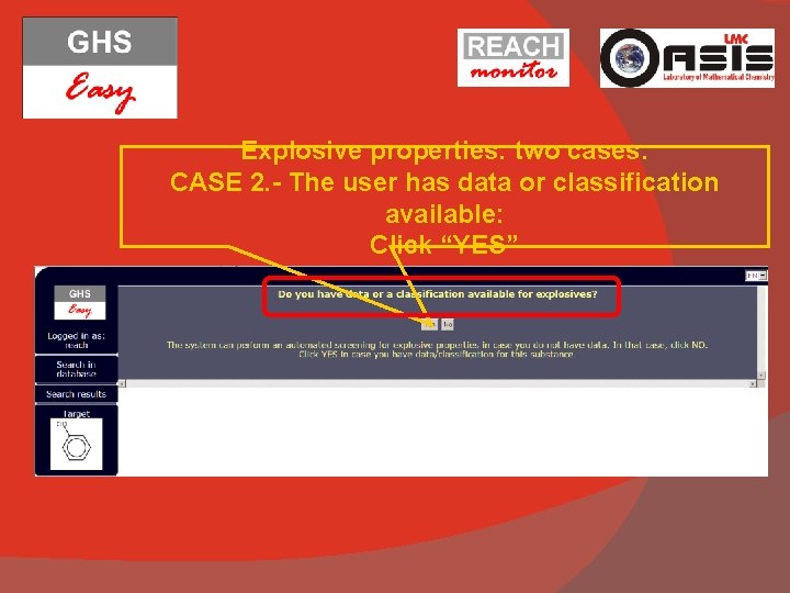 Explosive properties: two cases: CASE 2. - The user has data or classification available: