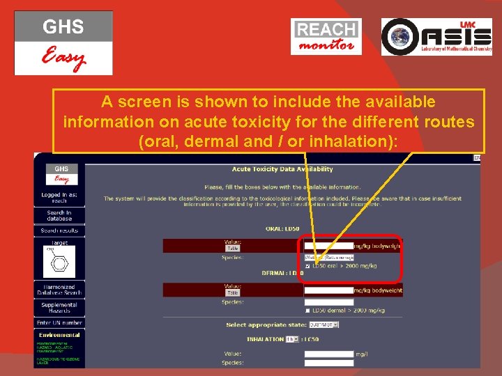 A screen is shown to include the available information on acute toxicity for the