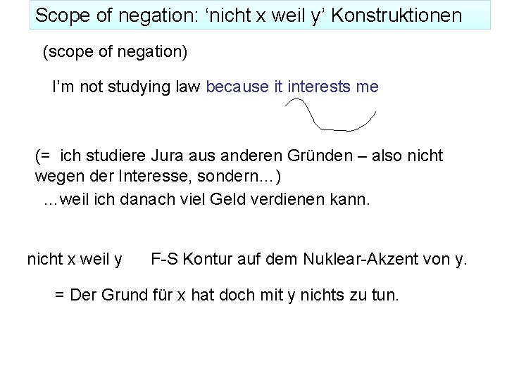Scope of negation: ‘nicht x weil y’ Konstruktionen (scope of negation) I’m not studying