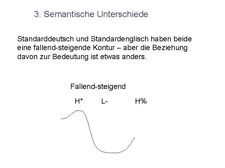 3. Semantische Unterschiede Standarddeutsch und Standardenglisch haben beide eine fallend-steigende Kontur – aber die