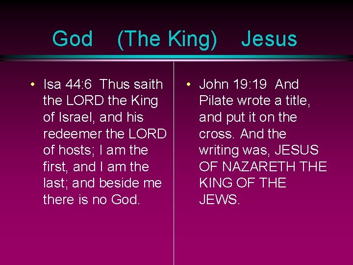 God (The King) • Isa 44: 6 Thus saith the LORD the King of