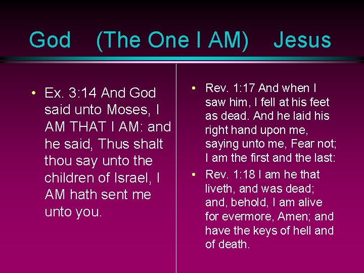God (The One I AM) • Ex. 3: 14 And God said unto Moses,