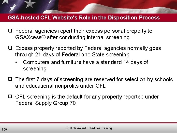 GSA-hosted CFL Website's Role in the Disposition Process ❑ Federal agencies report their excess