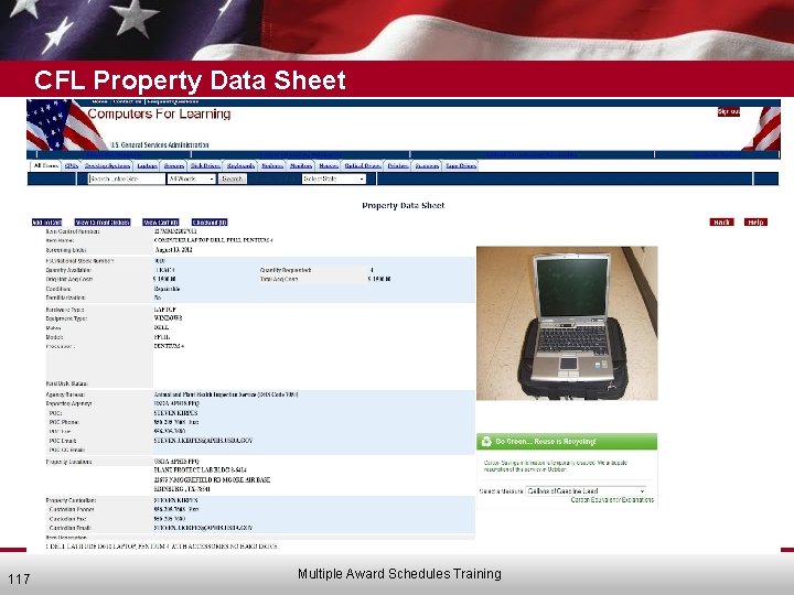 CFL Property Data Sheet 117 Multiple Award Schedules Training 