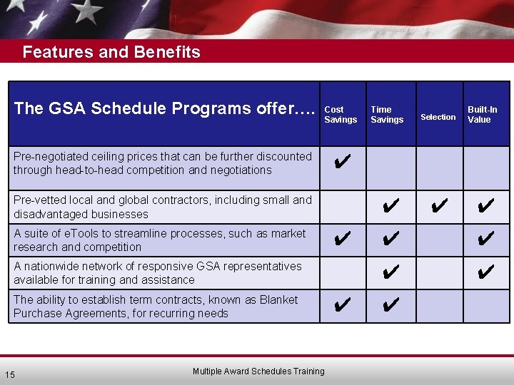 Features and Benefits The GSA Schedule Programs offer…. Pre-negotiated ceiling prices that can be