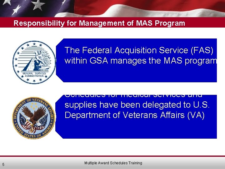 Responsibility for Management of MAS Program The Federal Acquisition Service (FAS) within GSA manages