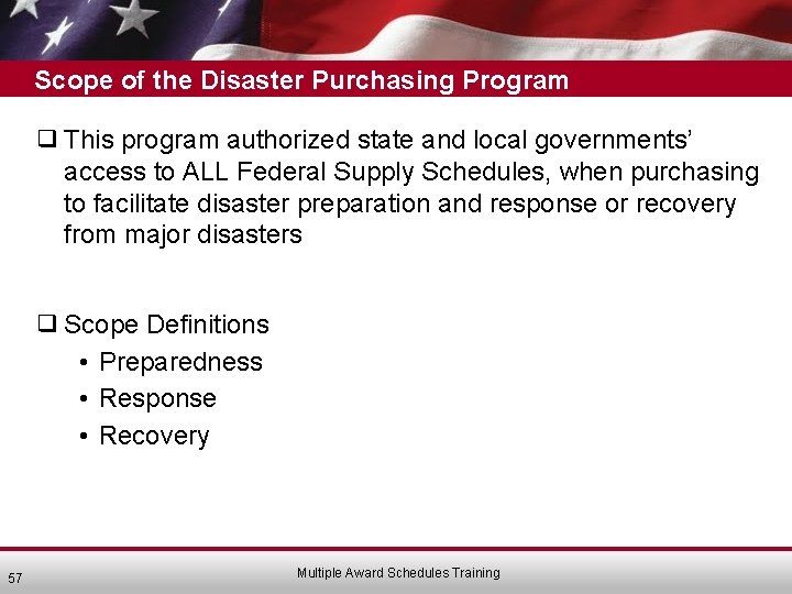 Scope of the Disaster Purchasing Program ❑ This program authorized state and local governments’