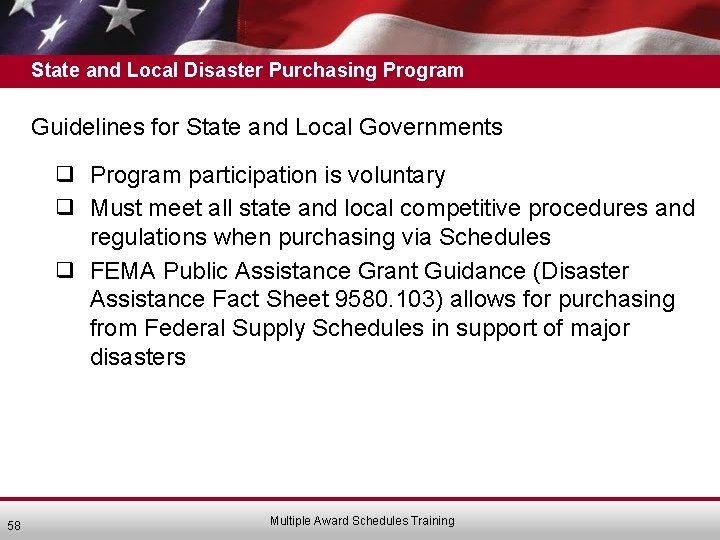 State and Local Disaster Purchasing Program Guidelines for State and Local Governments ❑ Program