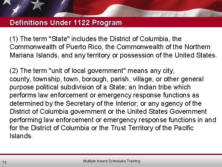Definitions Under 1122 Program (1) The term ''State'' includes the District of Columbia, the