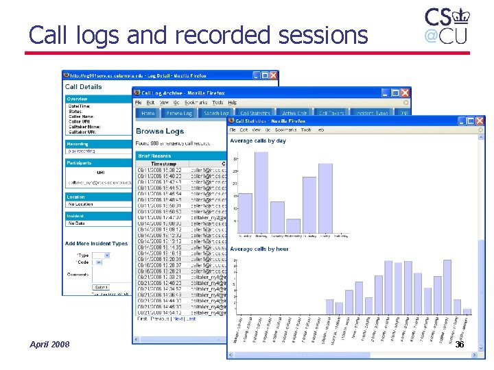 Call logs and recorded sessions April 2008 36 