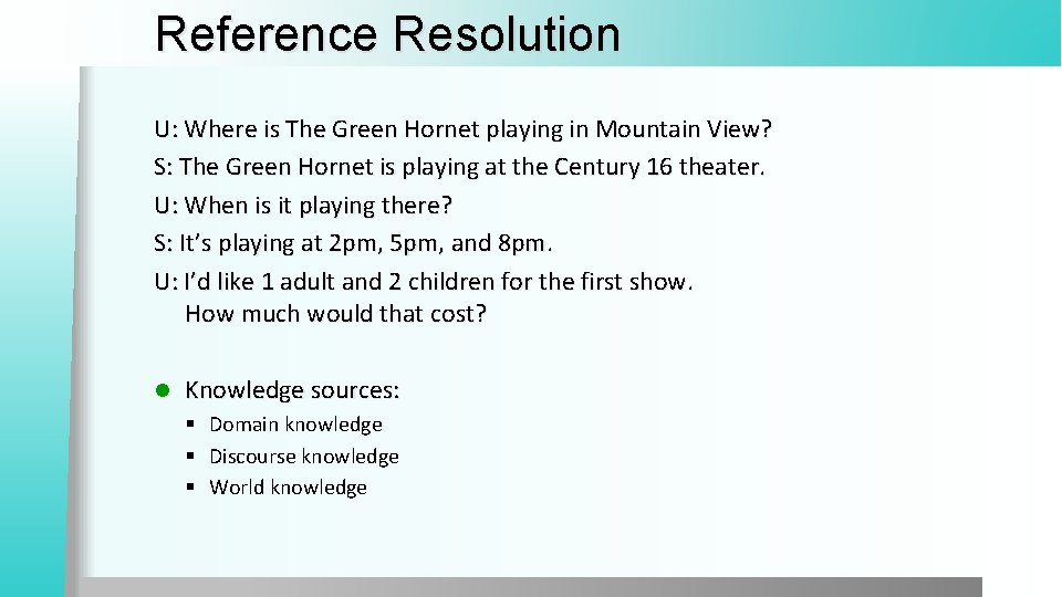 Reference Resolution U: Where is The Green Hornet playing in Mountain View? S: The