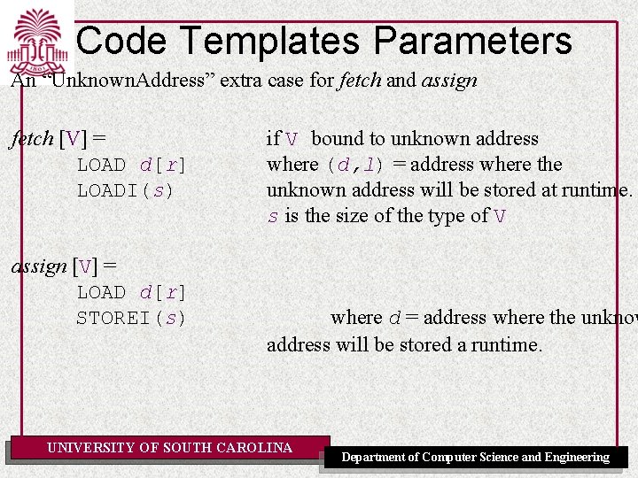 Code Templates Parameters An “Unknown. Address” extra case for fetch and assign fetch [V]