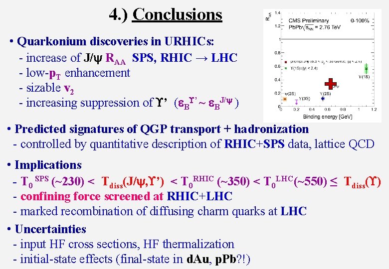 4. ) Conclusions • Quarkonium discoveries in URHICs: - increase of J/y RAA SPS,