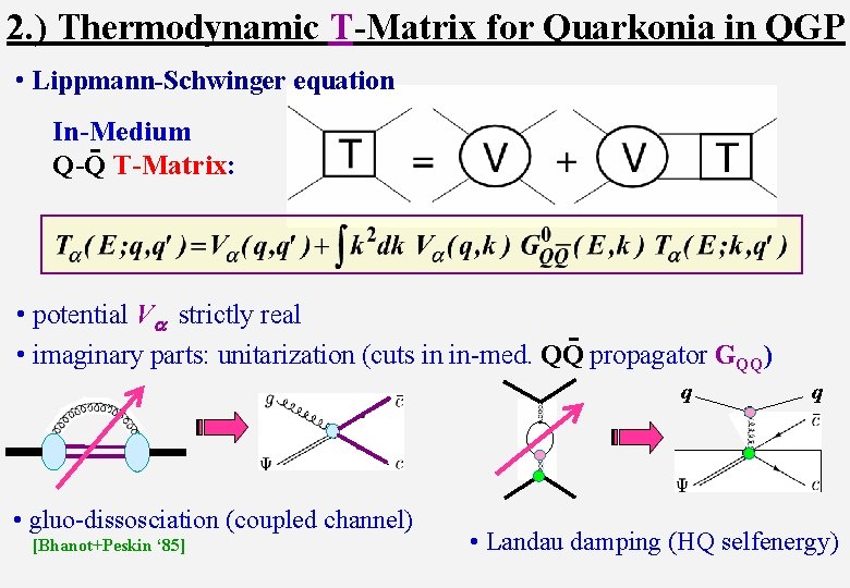 2. ) Thermodynamic T-Matrix for Quarkonia in QGP • Lippmann-Schwinger equation In-Medium Q-Q T-Matrix: