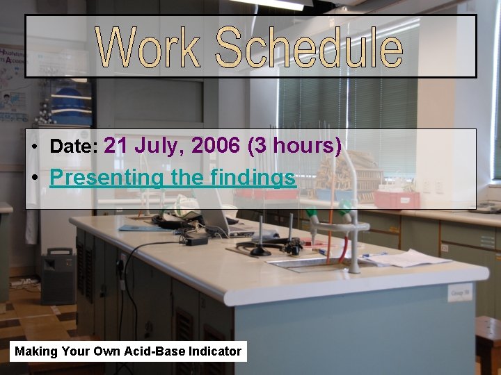 • Date: 21 July, 2006 (3 hours) • Presenting the findings Making Your • Date: 21 July, 2006 (3 hours) • Presenting the findings Making Your