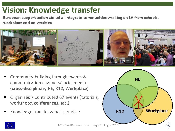 Vision: Knowledge transfer European support action aimed at integrate communities working on LA from Vision: Knowledge transfer European support action aimed at integrate communities working on LA from