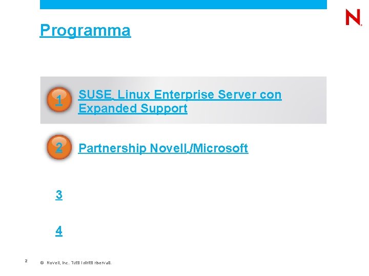 Programma 1 SUSE Linux Enterprise Server con Expanded Support 2 Partnership Novell /Microsoft ®