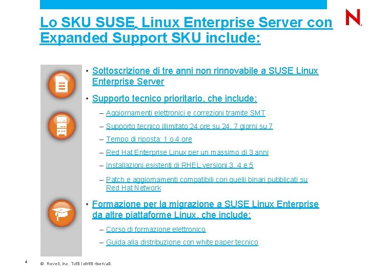 Lo SKU SUSE Linux Enterprise Server con Expanded Support SKU include: ® • Sottoscrizione