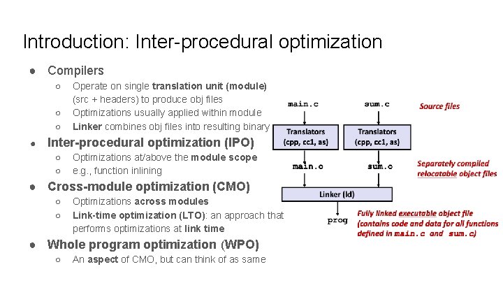 Introduction: Inter-procedural optimization ● Compilers ○ ○ ○ ● Operate on single translation unit