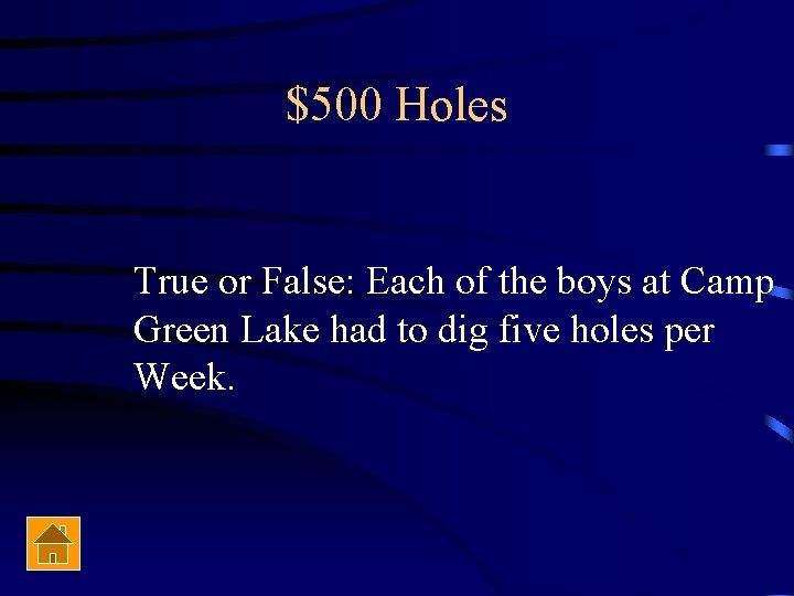 $500 Holes True or False: Each of the boys at Camp Green Lake had