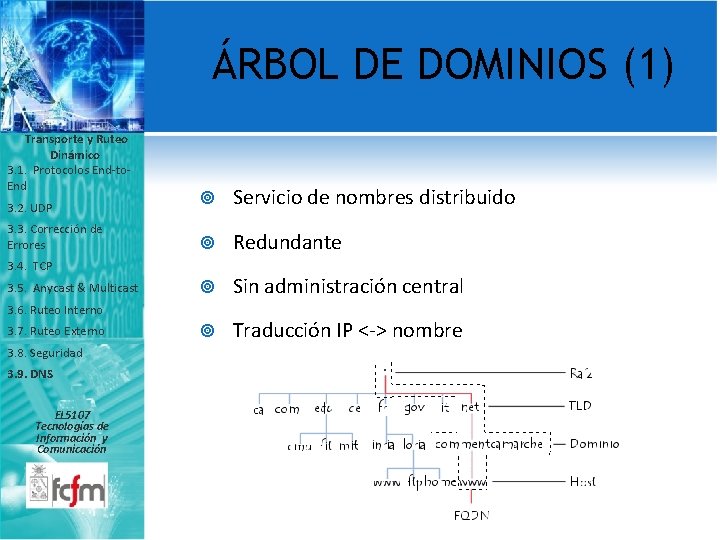 ÁRBOL DE DOMINIOS (1) Transporte y Ruteo Dinámico 3. 1. Protocolos End-to. End 3.