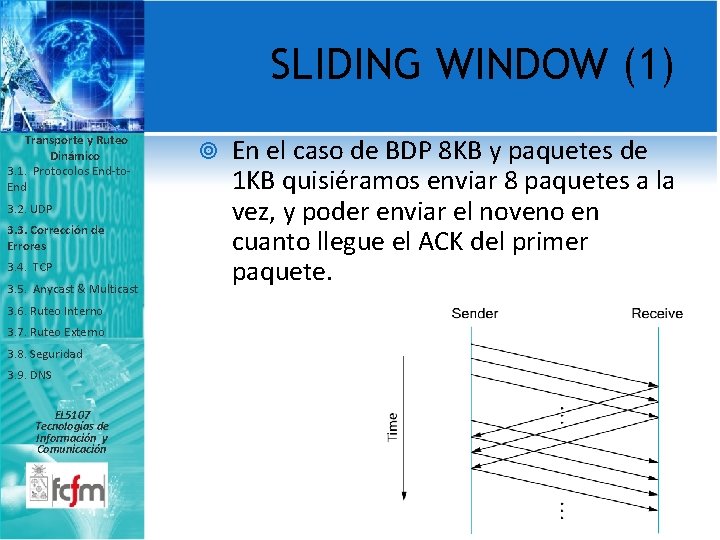SLIDING WINDOW (1) Transporte y Ruteo Dinámico 3. 1. Protocolos End-to. End 3. 2.