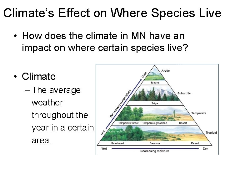 Climate’s Effect on Where Species Live • How does the climate in MN have