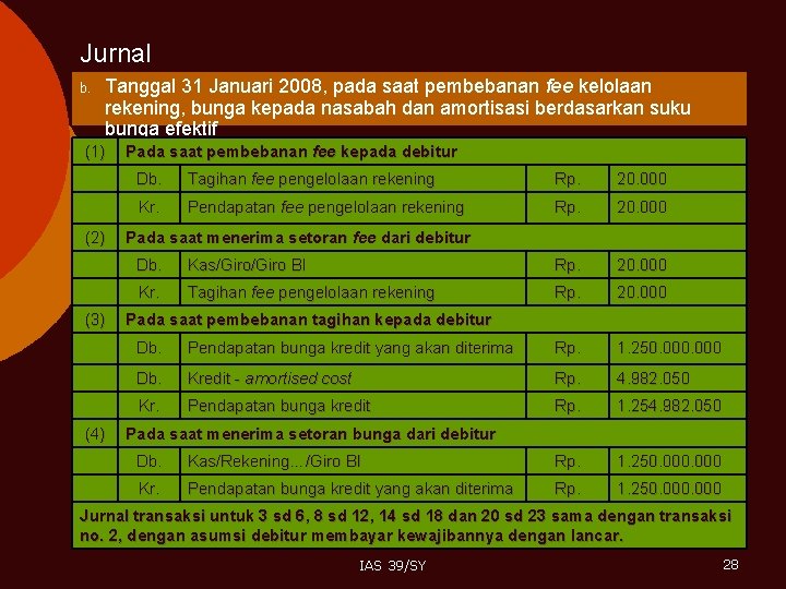 Jurnal b. Tanggal 31 Januari 2008, pada saat pembebanan fee kelolaan rekening, bunga kepada