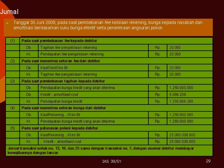 Jurnal c. Tanggal 30 Juni 2008, pada saat pembebanan fee kelolaan rekening, bunga kepada