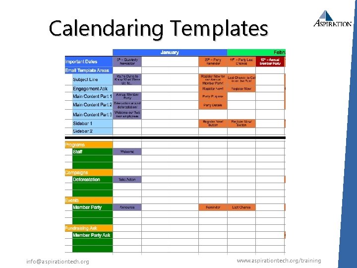 Calendaring Templates info@aspirationtech. org www. aspirationtech. org/training 