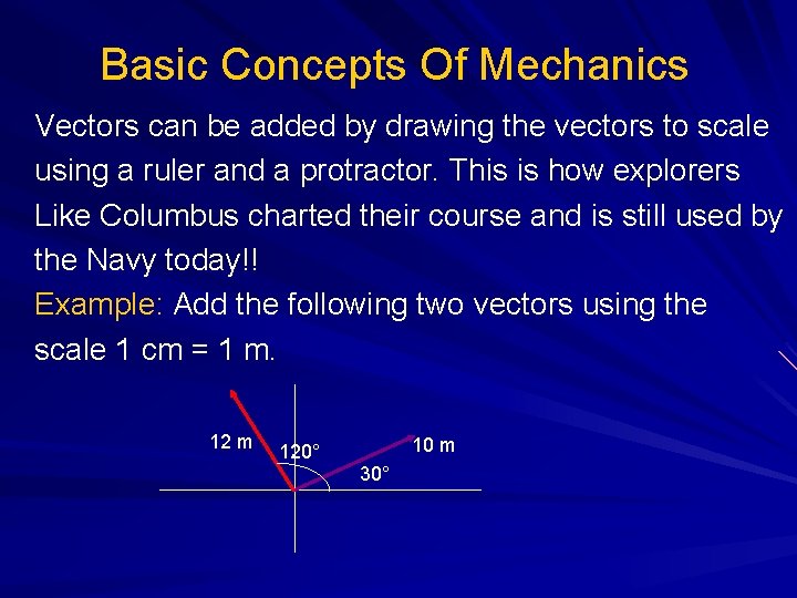 Basic Concepts Of Mechanics Vectors can be added by drawing the vectors to scale