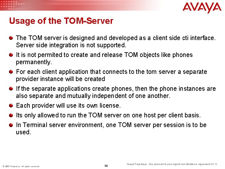 Usage of the TOM-Server The TOM server is designed and developed as a client