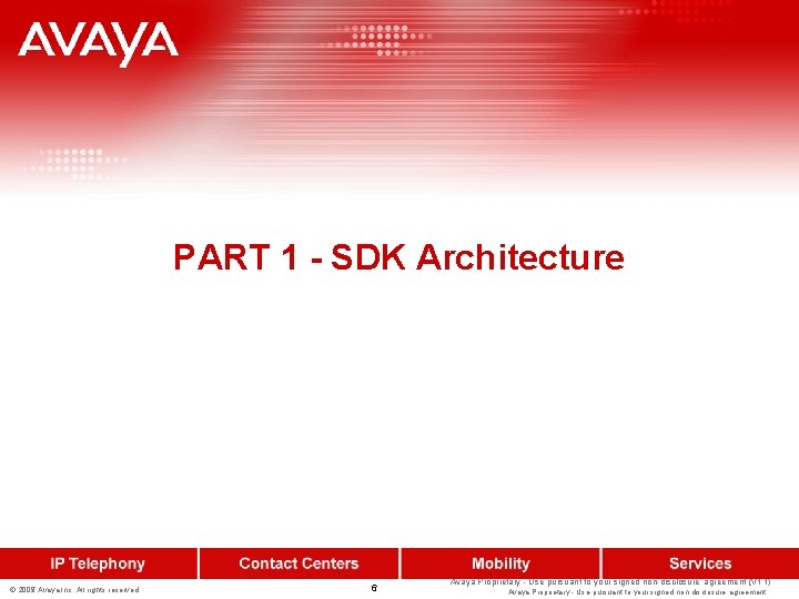 PART 1 - SDK Architecture © 2005 2007 Avaya Inc. All rights reserved. 6