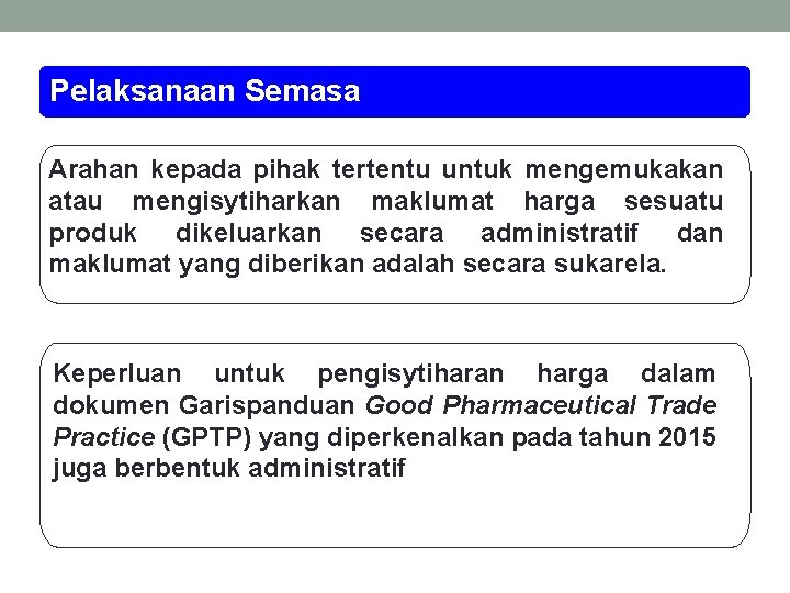 Pelaksanaan Semasa Arahan kepada pihak tertentu untuk mengemukakan atau mengisytiharkan maklumat harga sesuatu produk