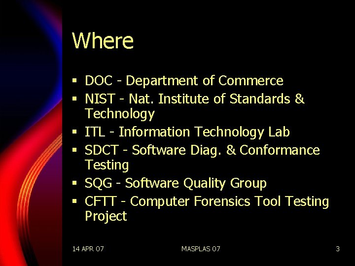 Where § DOC - Department of Commerce § NIST - Nat. Institute of Standards