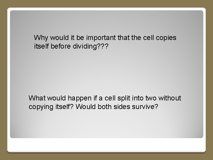 Why would it be important that the cell copies itself before dividing? ? ?