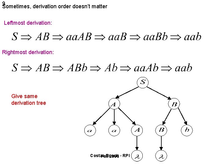 9 Sometimes, derivation order doesn’t matter Leftmost derivation: • Rightmost derivation: Give same derivation