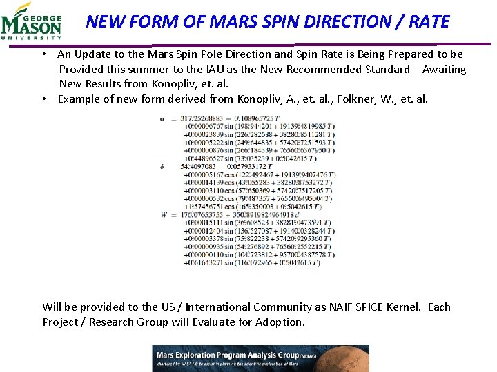 NEW FORM OF MARS SPIN DIRECTION / RATE • An Update to the Mars